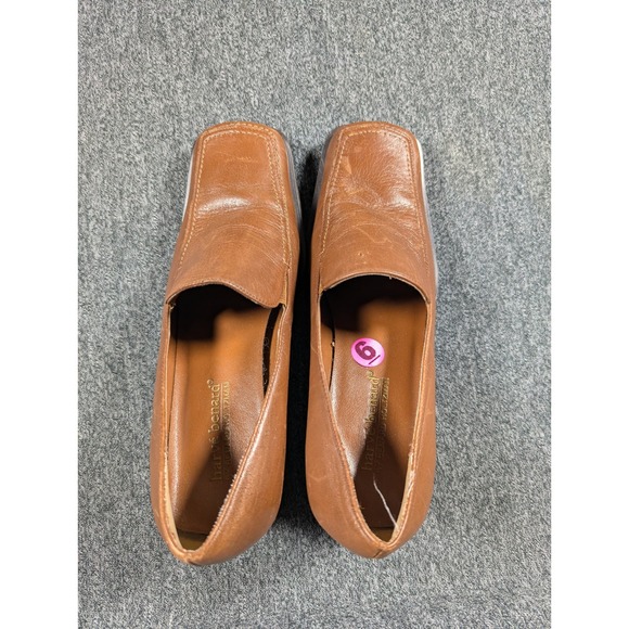 Harve Benard Shoes - Harve Benard Oliver Tan Leather Square Toe Block Heel Loafers Womens 6M